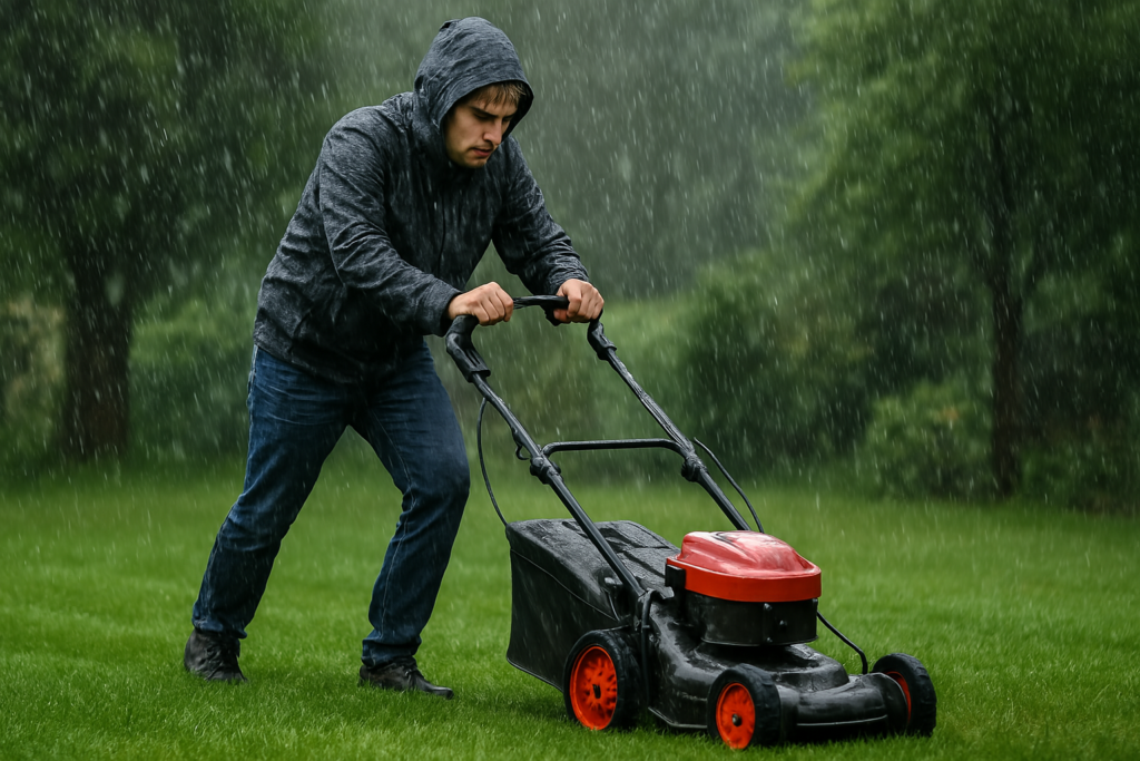 Tondre Pelouse Humide Avec Tondeuse électrique