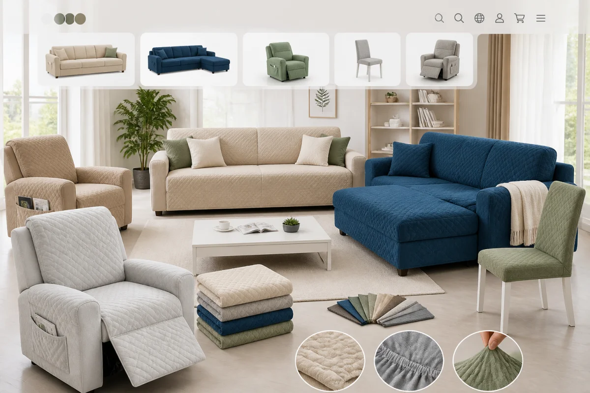Le coin des housses avis : sélection de housses élégantes pour canapés, fauteuils et chaises dans un salon lumineux