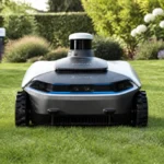Robot tondeuse Mammotion autonome avec antenne RTK dans un jardin français soigneusement entretenu, illustrant notre avis 2026