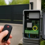 Télécommande de portail qui ne répond plus, voyant allumé et bouton d’apprentissage du coffret de motorisation ouvert